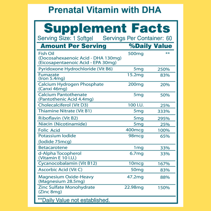 فيتامين ما قبل الولادة + DHA (كمية تكفي لمدة 60 يومًا)