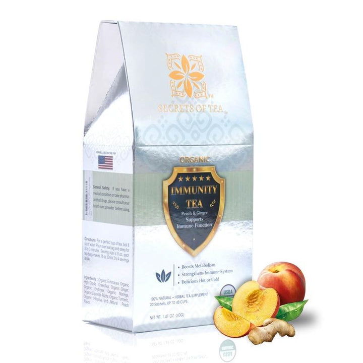 Immunity Tea- Peach: 40 Servings- USDA Organic - Secrets Of Tea