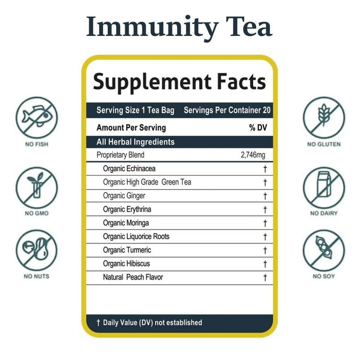 Immunity Tea- Peach: 40 Servings- USDA Organic - Secrets Of Tea