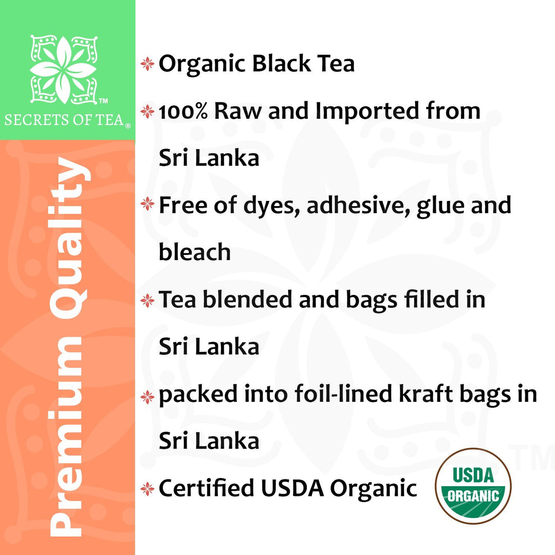 Organic English Breakfast Black Tea - Single Origin High Grade B.O.P.F: 100 Round Bio Tea Bags - Secrets Of Tea